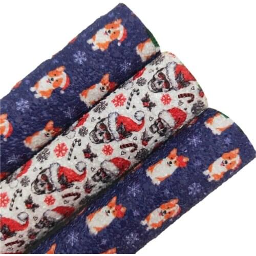 Christmas Dots Skulls Printed Chunky Glitter Vinyl Fabric Sheet Felt Backing Synthetic Leather Faux Vinil DIY A4 SIZE R289A