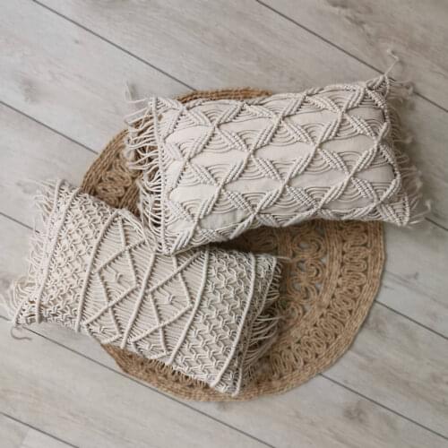 Hand-woven Cushion Covers Off Whiite 100% Cotton Pillowcase Geometry Bohemia Style Pillow Cover Home Decor 30*50cm