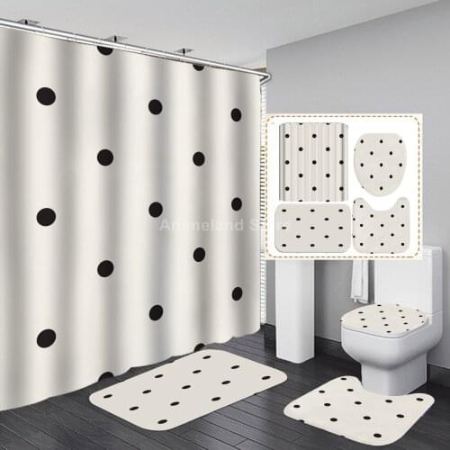 Black Dot Fashion Shower Curtain With Non Slip Rug Mat Bathroom Curtains Waterproof Polyester Bathroom Curtain with Hooks Modern