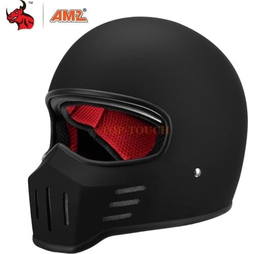 AMZ Retro Motocross Full Face Casco Moto Vintage Casque Moto Fiberglass Moto Helmet Racing Riding Casco Casque Summer Men DOT