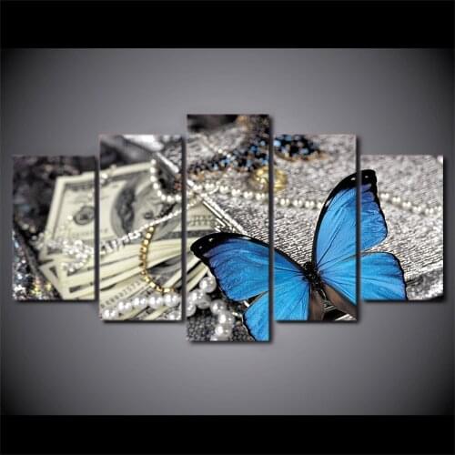 High Quality HD printed 5 Piece canvas painting wall pictures for living room modern butterfly Jewelry art print free shipping