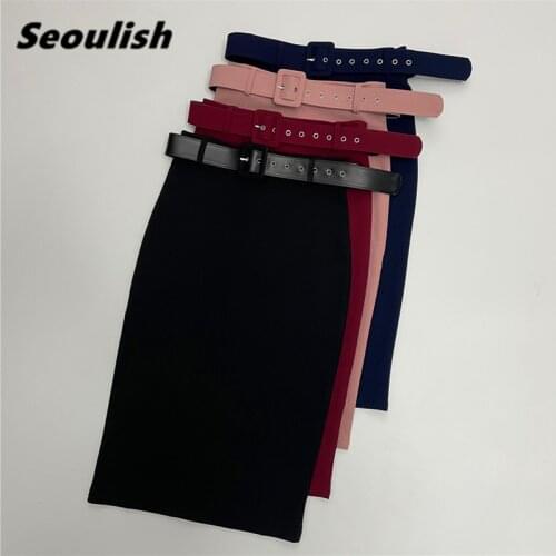 Seoulish Summer 2021 New Womens Sexy Wrap Skirts with Belted High Waist Elegant Female Midi Skirts Office Sheath Pencil Skirts