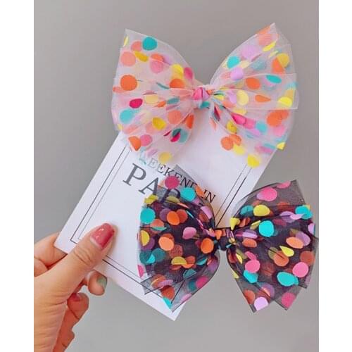 Colorful Dot Mesh Hair Bows for Girls Multi-layer Kids Hair Clips Beautiful HairPin Handmade Hairgrips Hair Accessories