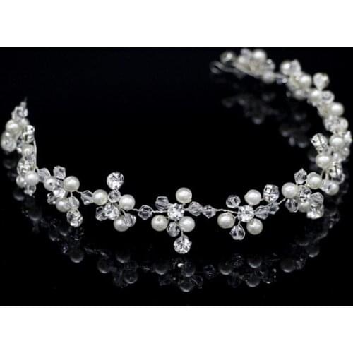 Girls New Crystal Wedding Tiara Headband Beaded Flower Prom Bridal Hair Band Pearl Bride Headpiece Women Hair Jewelry