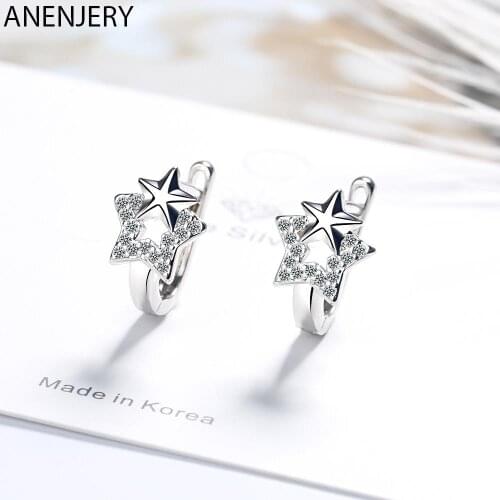 925 Sterling Silver Mosaic Cubic Zircon Pentagram Clip On Earring For Women Girl Simple Party Jewelry Gifts S-E1048