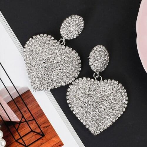 AMORCOME Luxury Heart Earrings for Women Bridal Wedding Geometric Full Rhinestone Earrings Korean 2020 Fashion Jewelry Brincos