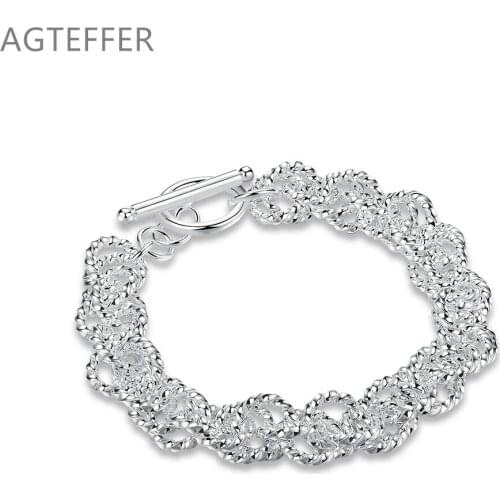 AGTEFFER 925 Sterling Silver Flash Twist Ring Bracelet For Women Wedding Engagement Party Fashion Jewelry