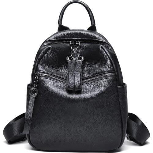 100% Genuine Leather Women Backpack Daily Casual Shoulder Bag Holiday Travel Bags Knapsack Preppy Style Black Girls Schoolbag