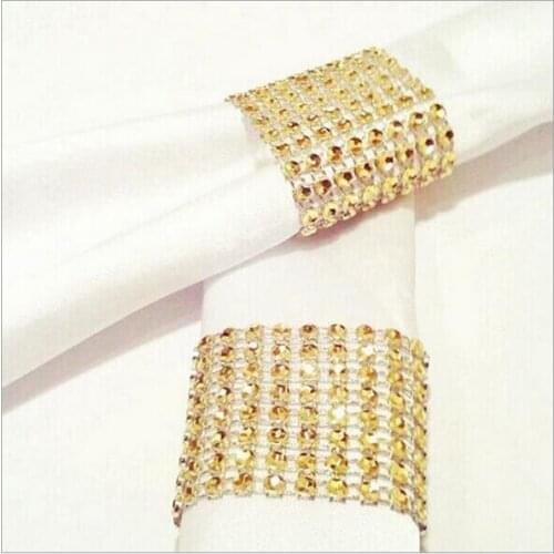 100Pcs/Lot Plastic Rhinestone Wrap Golden Napkin Ring New Napkin Rings Chair Buckle Hotel Wedding Supplies Home Talbe Decoration