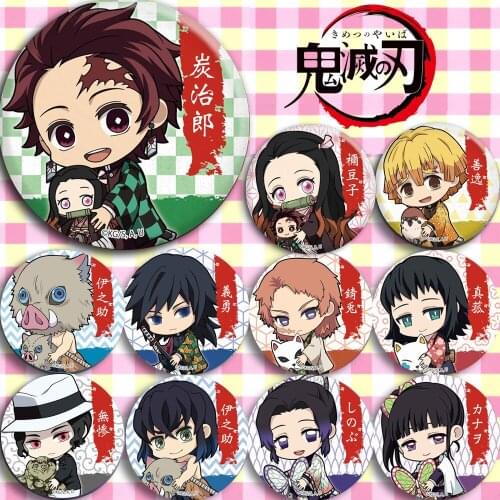 11 PCS/LOT Anime Demon Slayer Kimetsu No Yaiba Badge Tanjirou Nezuko Zenitsu Inosuke Toy Brooch Model gift