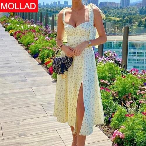 2021 Summer AliExpress Spaghetti Straps Sleeveless Split Dress New Printed Dress