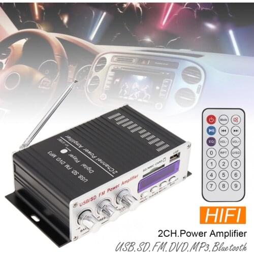 HI-FI 370BT Remote Control Bluetooth 2CH Car Audio High Power Amplifier FM Radio Player Support SD / USB / DVD / MP3 for Car ome