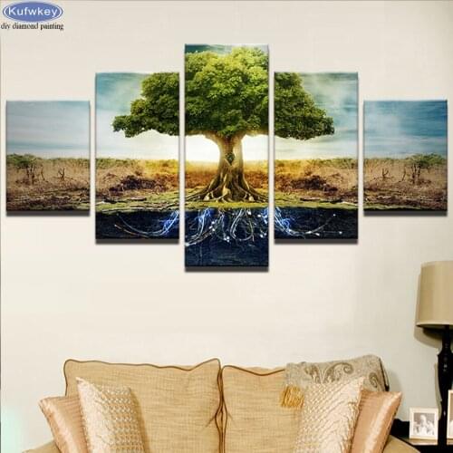 5 PCS DIY Diamond Embroidery " Life Tree" 5D Diamond Picture Mosaic Cross Stitch full square round diamond painting landscape