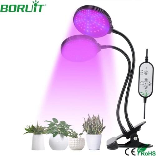 BORUiT 1250LM Full Spectrum Grow Light 4H 8H 12H Timing Dimming Phytolamp for Indoor Tent Greenhouse Flower Seedling