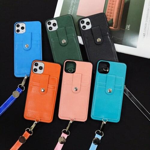 Crossbody Long Chain phone case For iPhone 11 pro max XR XS Max 7 8 Plus Credit Card Wallet Glossy leather Case with strap