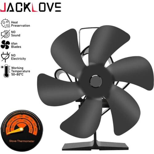 Black Fireplace 6Blade Heat Powered Stove Fan Log Wood Burner Ecofan Quiet Fireplace Fan Fuel Saving Efficient Heat Distribution