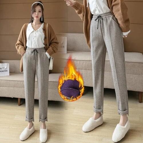 Spring Autumn Woolen Pants Womens 2021 New Winter Warm Pencil Pants Korean Wild Casual Trousers Solid Slim High-waist Wool Pants