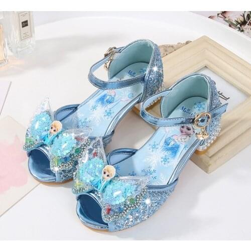 Disney girls new shoes children crystal High heel cartoon frozen princess elsa casual shoes little girl single shoes