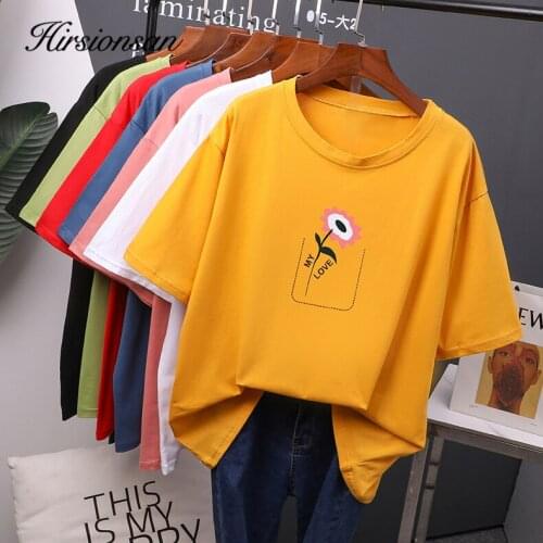 Hirsionsan Foral Printed Cotton T Shirts Women 2021 Summer Harajuku Kawaii Loose Tees for Girl Short Sleeve Casual Female Tops