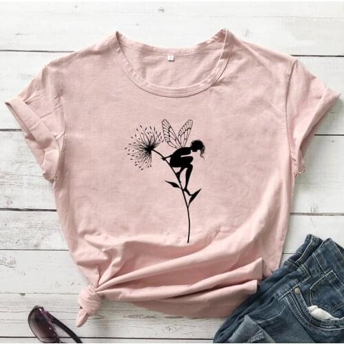 Fairy Girl 100% Cotton T-shirt Aesthetic Summer Graphic Tee Shirt Top Trendy Women Short Sleeve Magical Tshirt Streetwear