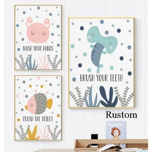 WC Paintings In The Bathroom Kids Room Decoration Canvas Cartoon Posters and Prints for Baby Nursery Wall Art Frameless