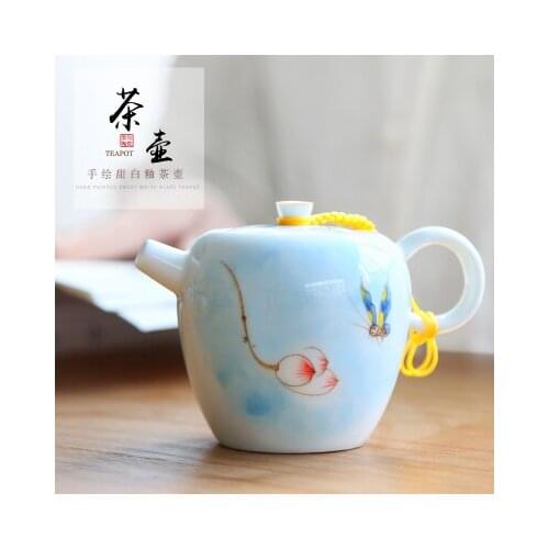 Ceramic Teapot Hand-painted Sweet White Glazed Filtered Tea Set Hand-held Pot Kung Fu Pure Oolong Green Teapot Free Shipping