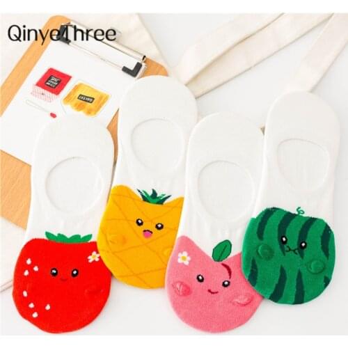 Korean Fresh Fruits Socks Cartoon Pineapple strawberry apple watermelon patterned invisible socks
