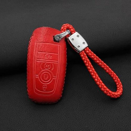 Car Leather Key Case Sewing Key Protection Cover for 18-20 Ford Mustang Accessories Auto Parts