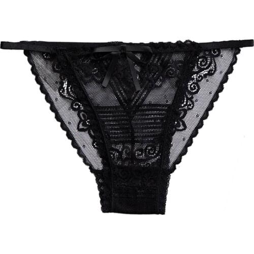 Hot Women Solid Color Sexy Thin Transparent Lace Bow G-String Low Rise Underwear Gift