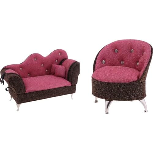 2pcs 1/6 Doll Furniture Long Sofa Chaise& Single Sofa Chair Jewelry Box Accessories