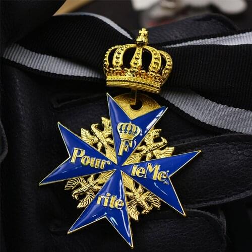 GERMAN BLUE MAX CROSS CROWN MEDAL BADGE WITH RIBBON