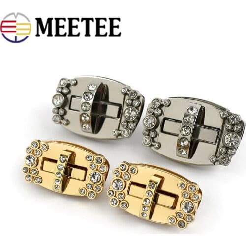 Meetee 2/5pcs 45X25mm/51X35mm Rhinestone Decor Leather Bag Lock Clasp Metal Twist Locks Buckle DIY Craft Hardware Accessories