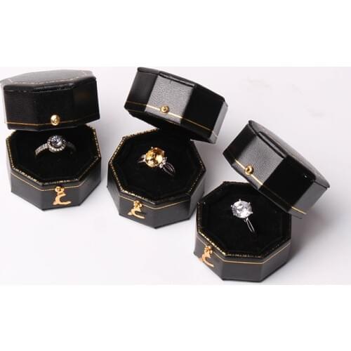 Mini Black Octagonal Pu Leather Vintage Jewelry Display Proposal Wedding Ring Box For Men And Lovers Dating
