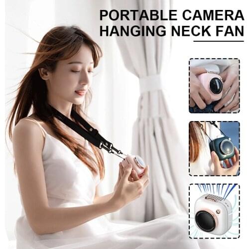Mini Camera Shape Portable Handheld Personal Necklace Fans Speed Adjustable Rechargable Fan for Camping Office Travel GQ