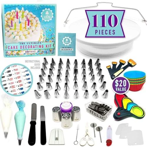 Transhome Cake Decorating Tools Set 110 Pcs Confectionery Bag Turntable Pastry Nozzles Converter Russian Piping Tips Baking Tool