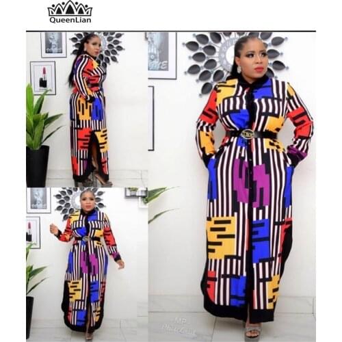 New Fashion Shirt collar African chiffon Loose Long Dashiki Traditional Party Dress For Lady （CPXF05