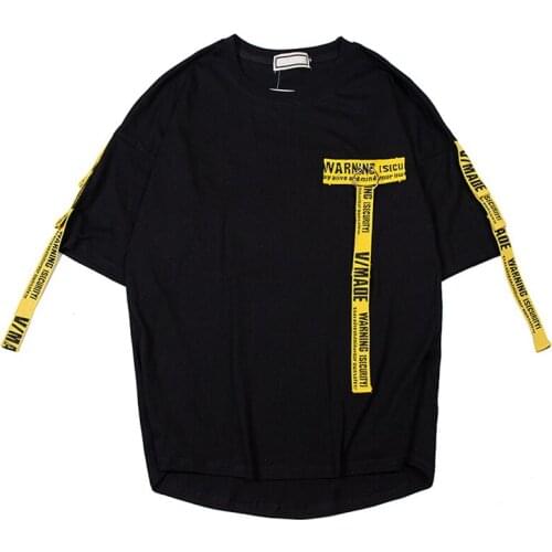 2020 New Ribbon T-Shirt Men High Street Summer Tees Harajuku Style Streetwear Fashion Casual Outwear 3D Letter Printing Tops