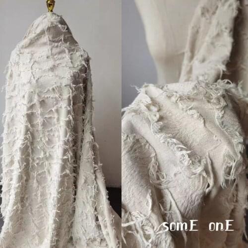 New Cotton Linen Jacquard Weave Cloth Beige DIY Patches Background Decor Skirt Dress Coat Clothes Designer Fabric