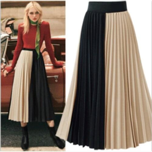 New 2020 Summer skirts womens casual Simple Wild Chiffon colorblock fold long High waist sweet lolita pleated skirt