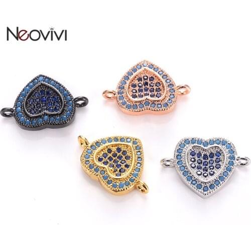 Neovivi Heart Charms for Jewelry Making Double Heart Pave 2 Colors Micro CZ Copper Spacer Charm Connector Jewellery Accessories