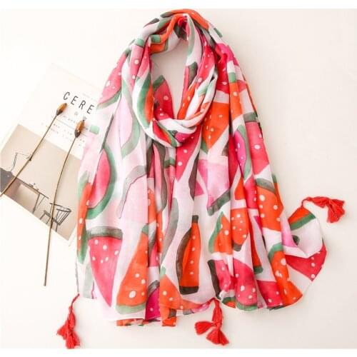 Lovely Watermelon Seeds Pattern Tassel Viscose Shawl Scarf Lady High Quality Wrap Pashmina Stole Bufandas Muslim Hijab 180*90Cm