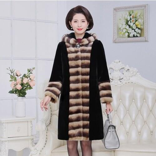 Winter Mink Fur Coat Middle-aged Womens Thicken Warm Fuax Fur Jacket Coat Woman Hooded Mink Fur Overcoat Long Winter Warm Jacket