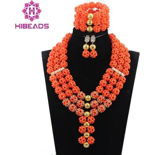 Fabulous 3 Layers Coral Necklace Bracelet Earrings Jewelry Set Wedding African Coral Jewelry Set for Brides Free Shipping CNR762