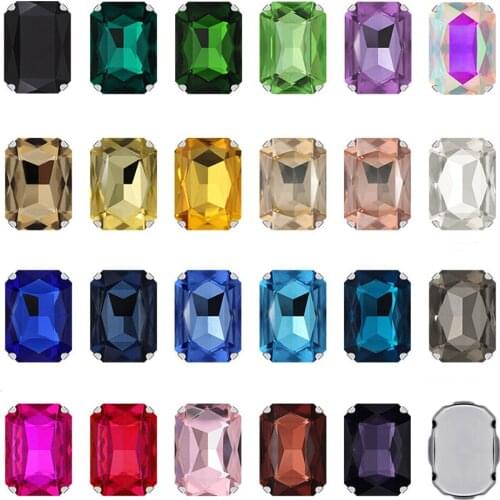 50pcs Rectangular Claw Cup Rhinestones Silver Base Stones and Crystals Strass Beads Crafts Gems Sewing Rhinestones for Clothes