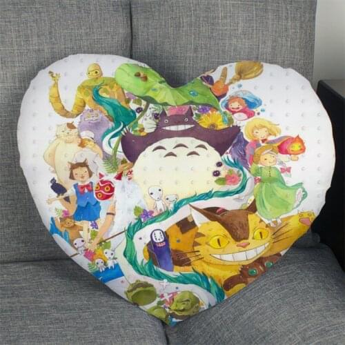Studio Ghibli Art Anime Pillow Case Heart Shaped Zipper Pillow Cover Satin Soft No Fade Pillow Cases Home Textile Decorative