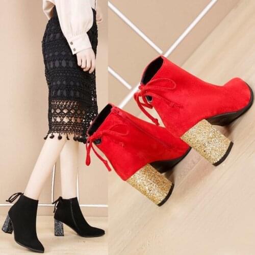 Wedding shoes 2021 new autumn and winter high-heeled bridal shoes plus velvet thick heel short boots wedding shoes women comfort