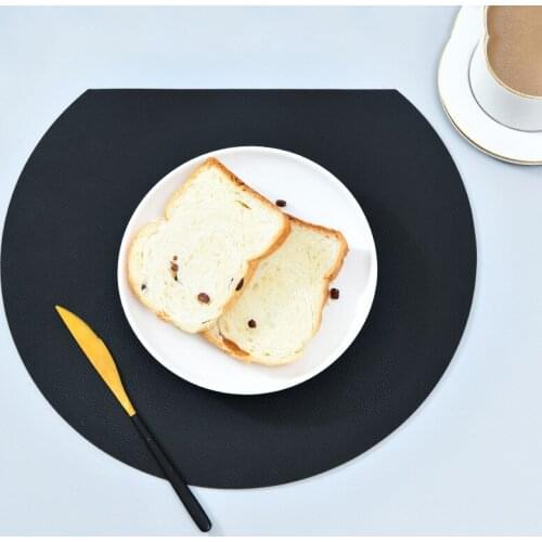 Heat Lnsulation Non-Slip Oil-proof Double-layer Semi-circular Dining Table Mat Set PU Leather Placemat Waterproof Tableware Pad