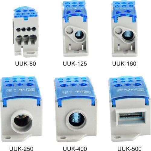 UKK80 125 160 250 400 500A Terminal Block Din Rail Box Electric Wire Connector Terminal 1 In Many Out Din Rail Distribution Box