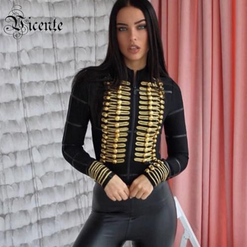 VC All Free Shipping HOT New Chic Golden Button Embellished Long Sleeves Wholesale Celebrity Party Bandage Jacket