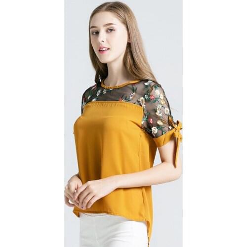 2019 Summer Women Blouse Elegant V Neck Short Sleeve Slim Fit Tops Party Shirt Casual Mesh Vintage Blouse Women